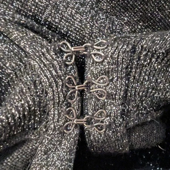 Cedrics Long Line Cardigan Metallic Silver Black Pleated Bell Sleeve Women's M - Picture 5 of 8